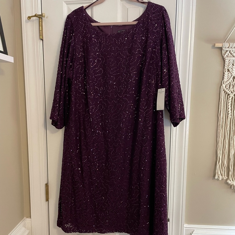 NWT Jessica Howard - 22W - cocktail - sheath - sequin - crochet - purple - plus